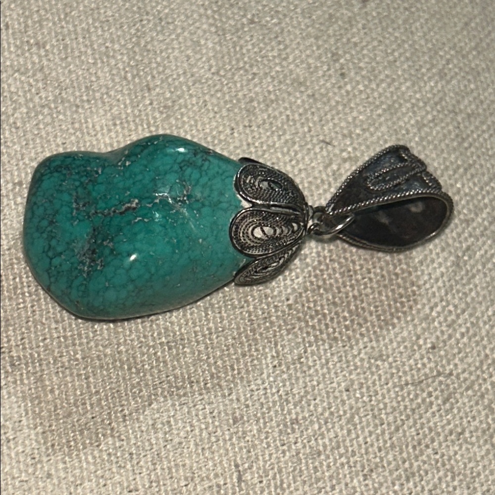 Turquoise & 925 Silver Pendant-Mid Century-Vintage - Picture 3 of 7